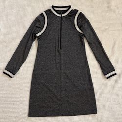 Boston Proper Dress Womens X Small Gray Midi Sleeve Athleisure Mock Neck Zip Up