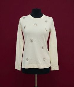 NEW Banana Republic Cream Rhinestone  Embellished Long Sleeve Top. Size: XS..