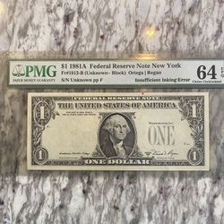 One Dollar Bill Currency Money Error Note - Rare Valuable Collectible