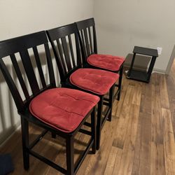 3 Black Wooden  Chairs With Cushion