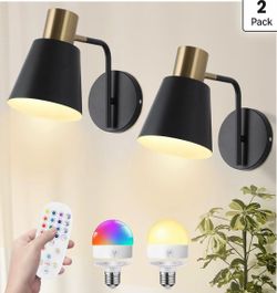 Brand new set of 2 battery operated wall sconces with remote & changing colors