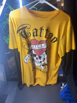 Ed Hardy Tattoo Kills Graphic T-Shirt Yellow