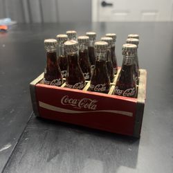 Coke Bottles 1950s Argentine Mini 3 inch Tall Glass 12 Bottles w/ Wood Crates