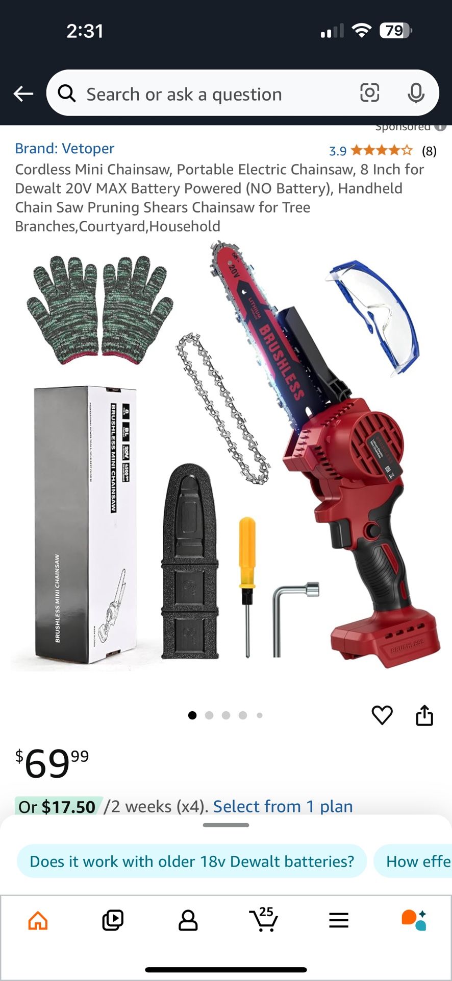 Cordless Mini Chainsaw, Portable Electric Chainsaw, 8 Inch for Dewalt 20V MAX Battery Powered (NO Battery), Handheld Chain Saw Pruning Shears Chainsaw
