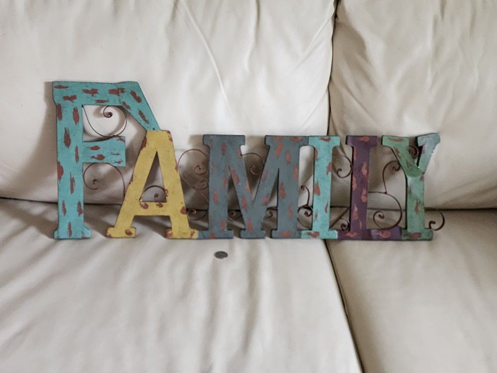 FAMILY Metal Wall Display In Multicolor Design Holiday Gift 30.5" Long.