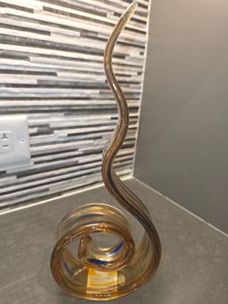 4.5x11 Amber Art Glass Swirl Sculpture