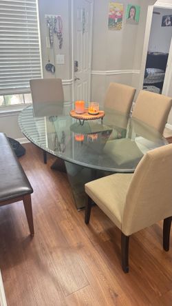Modern Glass Dining Table Set with Chairs and Bench