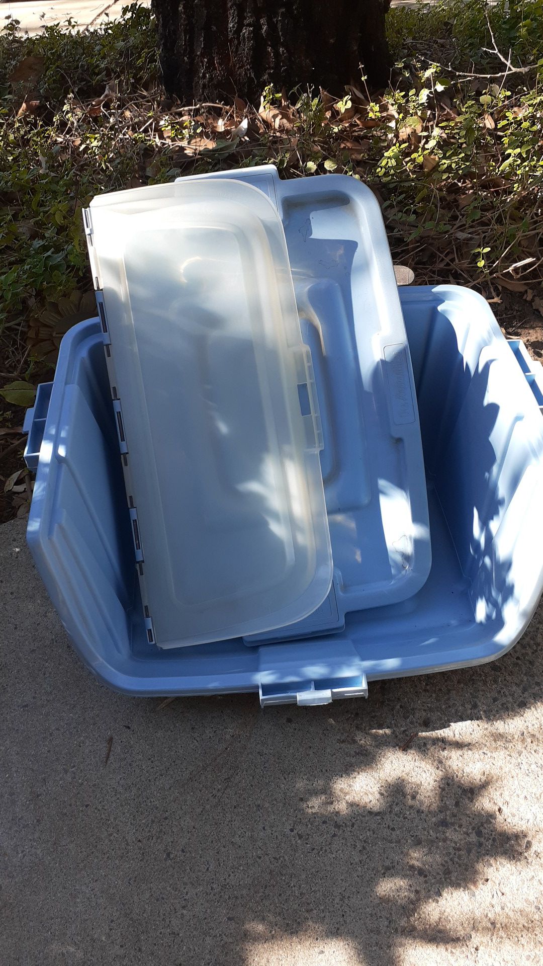 3 blue storage containers
