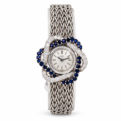 Ladies Universal Genève Vintage 22mm Watch with Blue Saphire / Natural Diamonds in 18K White Gold Band. (Pre-Owned)