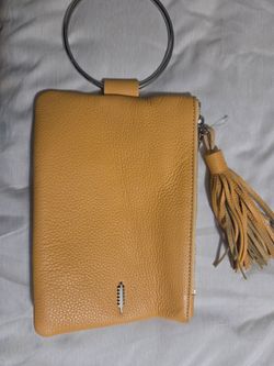 Tan Leather Clutch with Ring Handle