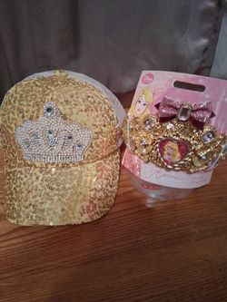 NEW DISNEYS PRINCESS TIARA W BLING N BOW,PLUS NEW BEJEWELED YOUTH Princess ball cap