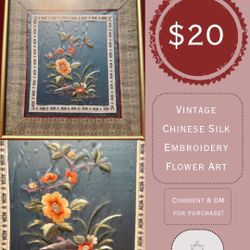Vintage Handmade Chinese Embroidered Silk Framed