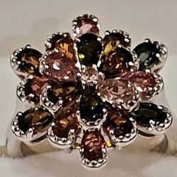 3.60ctw Brand New Genuine Multi Tourmaline Ring. Size 7.