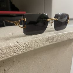 Cartier Diamond Cut C Frame Black Sunglasses 