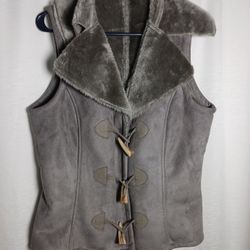 LARGE Chaps Ralph Lauren Womens Gray Faux Suede Fur Vest sleeveless coat