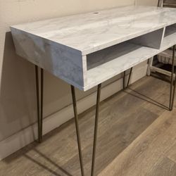 Novogratz Athena Computer Desk with Storage-White Faux Marble