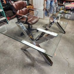 Modernist Glass & Chrome Campaign Desk or Dining Table Unbranded 