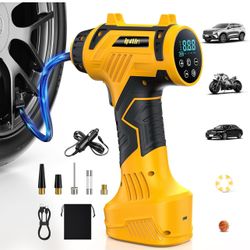 𝟗𝟔𝟎𝟎𝐦𝐀𝐡 Tire Inflator Portable Air Compressor - Corded/Cordless Tire Inflator - 𝐁𝐚𝐭𝐭𝐞𝐫𝐲 & 12V DC, Faster Inflation Handheld Air Compress