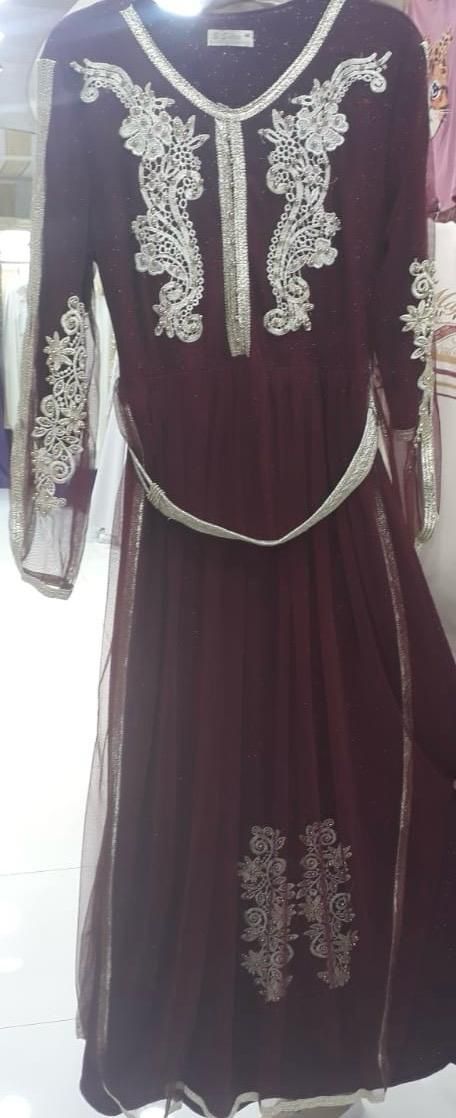 Elegant Maroon Formal Dress/ Kaftan with Gold Embroidery