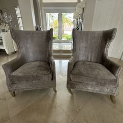 Pair Of Grey / Silver Accent Chairs 