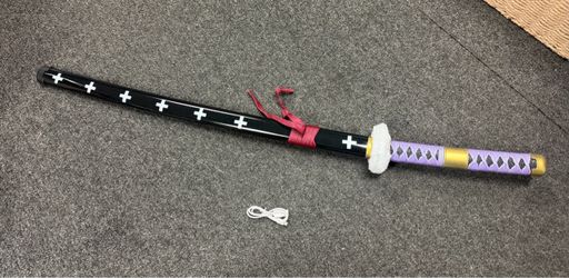 One Piece Trafalgar D. Water Law Kikoku Sword - LED Light Up Cosplay Prop 41" Nodachi with Scabbard & USB - Purple Blade