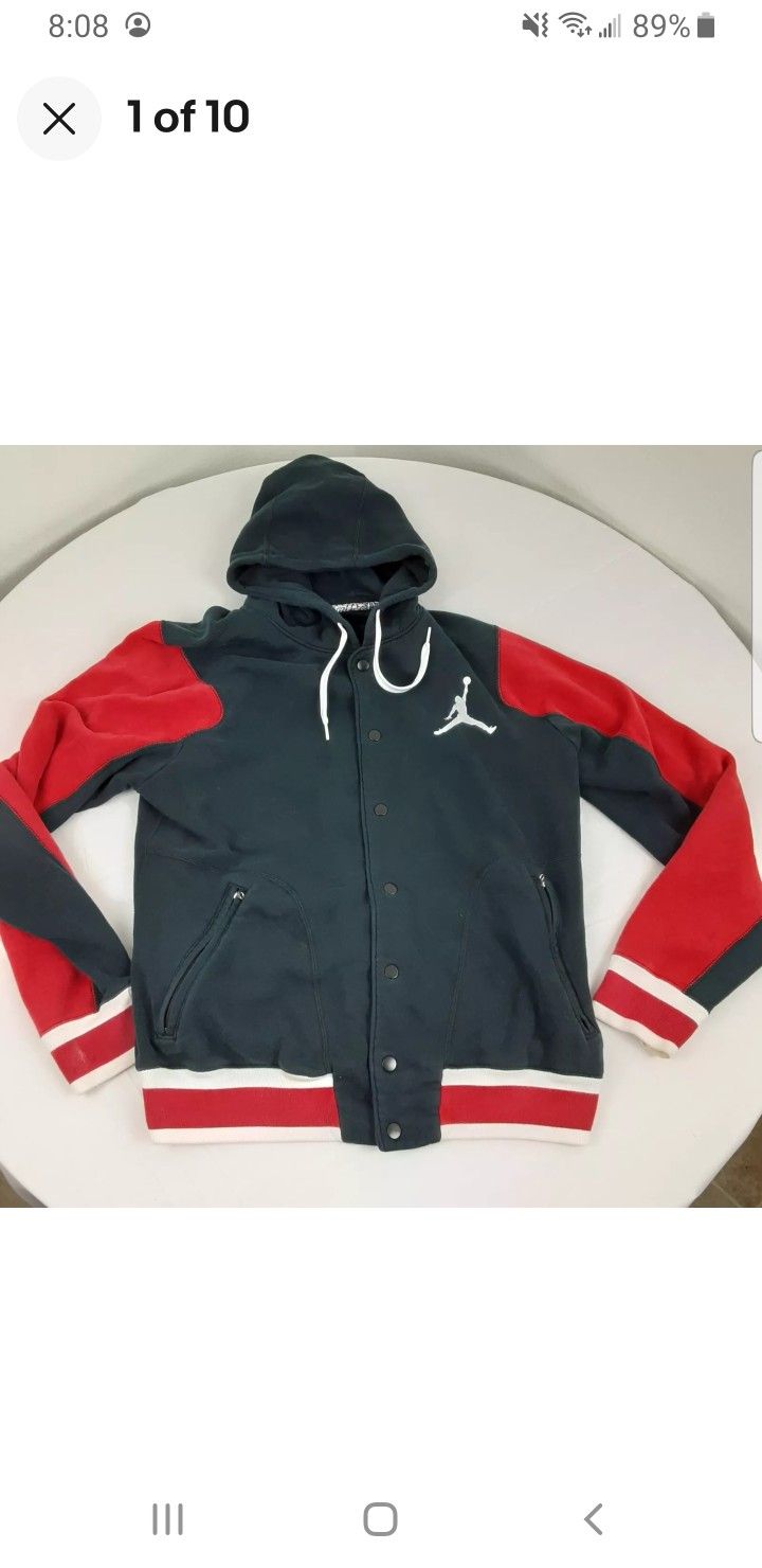 Jordan Brand Jacket Large Red Black Hoodie Jumpman Button Color Block Stripe