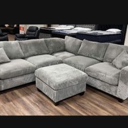 4-pc Sectional Sofa Grey Corduroy 