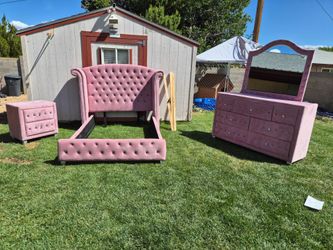 Johar Barbie Pink velvet crystal stuffed full size bedroom set.