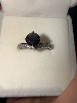 Black Stone Solitaire Ring with Pavé Band