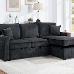 New Black  Sectional Sofa With Pull-out Bed And Storage 