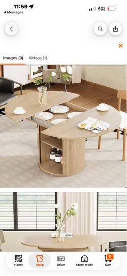 43.3" to 59" Natural Extendable Round Dining Table with Storage Cabinet, Vertical Fluted Cylinder Base MDF Kitchen Table