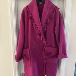 Rare Vintage Neiman Marcus Fringed Women Coat, Magenta, 100% wool