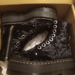 Black Crushed Velvet High Boots 