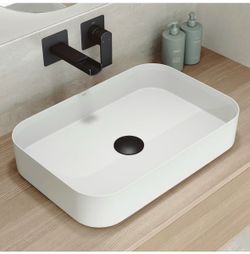 VIGO  Bathroom Vessel Sink, Rectangular 21" L x 14" W Matte White Matte Stone™ Vessel Sink for Bathroom Countertop, Bathroom Sink Above Counter, Recta
