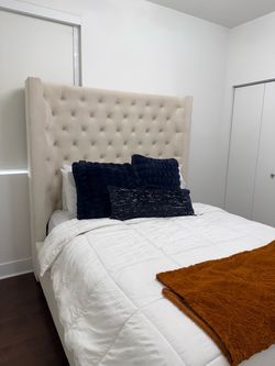 Tufted Wingback Upholstered Headboard and Bed Frame