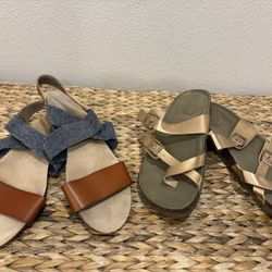 Set of Women’s Sandals Size 7.5 Madden girl Universal Thread Gold Brown