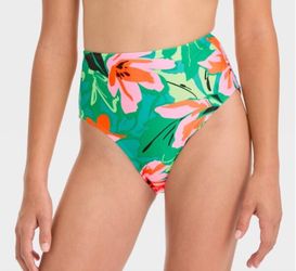 Target Girls' 'Sun Beams' Tropical High Waist Bikini Swim Bottom - art class NWT Sz 8 (medium)