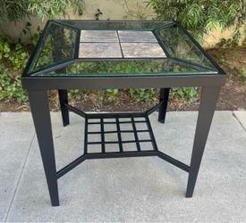 Black Metal Table with Beveled Glass Top and Ceramic Tile Inserts - 24x24x24