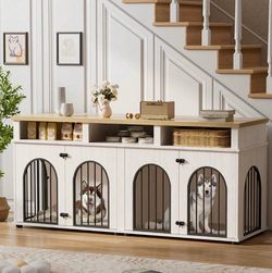 Like-New White Wooden Dog Crate Furniture with Storage