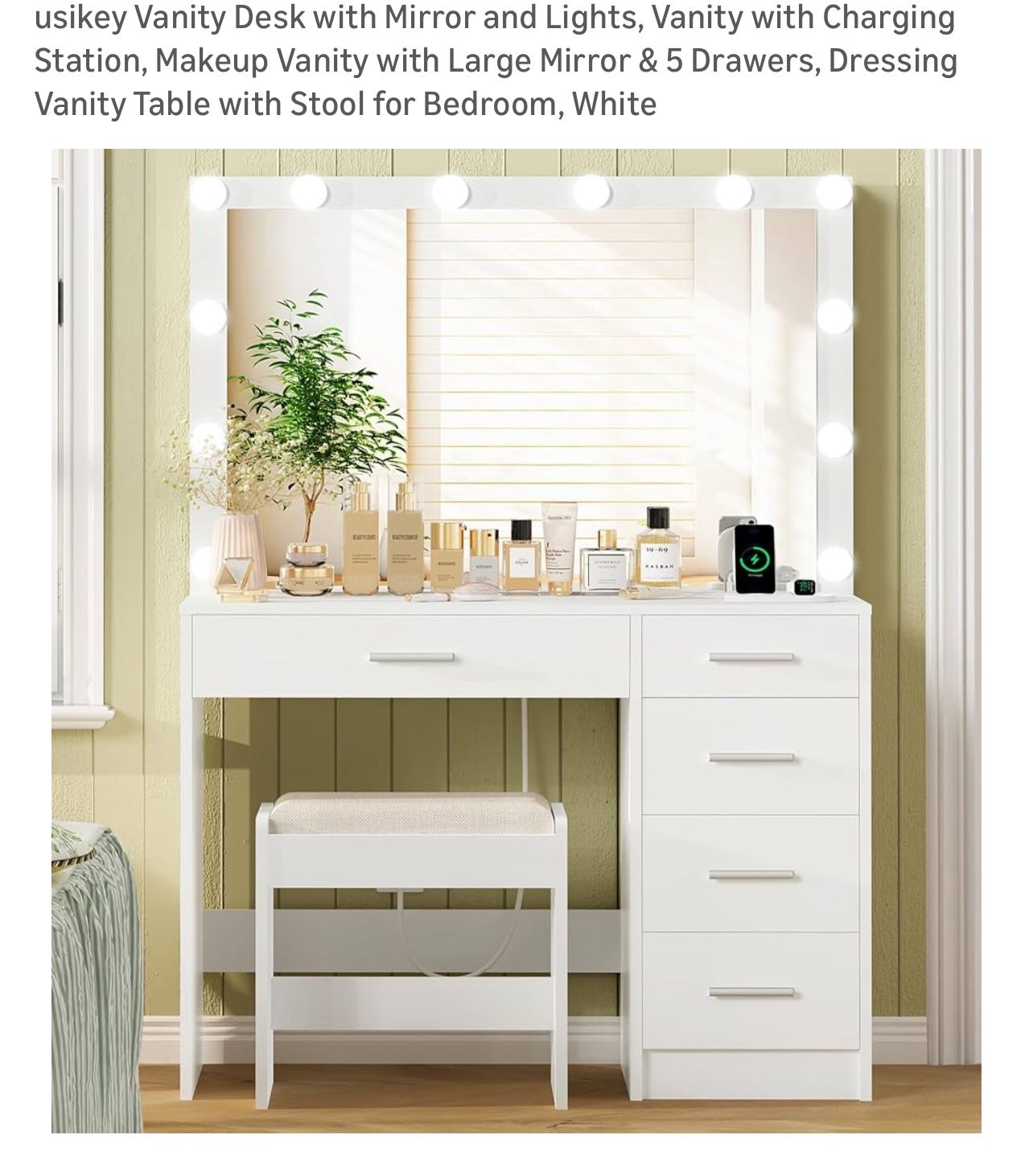 White Vanity with Chair