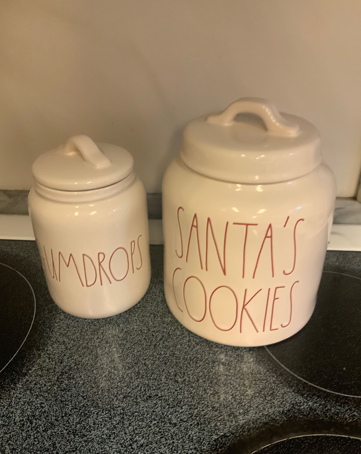 Rae Dunn christmas bundle of 2 canisters , large santas cookies, baby gumdrops camister Price is firm