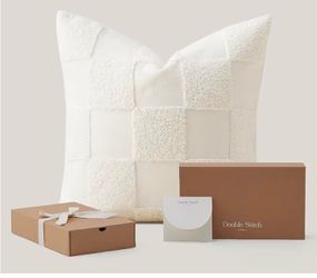 Set of 2 100% Cotton Cream Colored Tufted Checkered Pillows