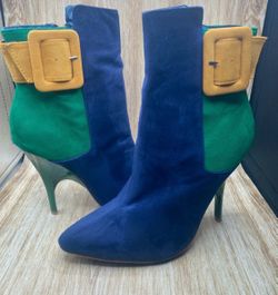 Stunning Brand New Colorblock Faux-Suede Stiletto Booties, Size 8.5