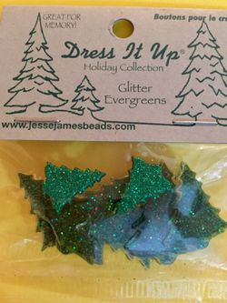 Christmas Glitter Evergreen Buttons Sparkling Arts Crafts Sewing 5 in Package
