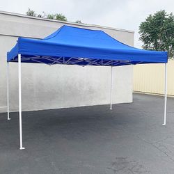 (Brand New) $145 Heavy-Duty 10x15 ft Popup Canopy Tent Instant Shade with Carry Bag, White/Blue