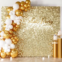 COKAOBE Light Gold Shimmer Wall Backdrop, 36 Pcs Square Sequin Shimmer Backdrop 