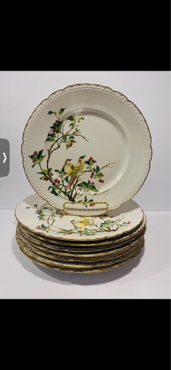 Vintage Royal Jackson Cherry Branch Dinner Plates Set of 8-10.75” .Set of JACKSON dinner plates featuring a paired bird motif on leafy branches. Red b
