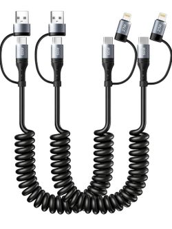 Coiled Multi-Tip USB Charging Cable 2-Pack
