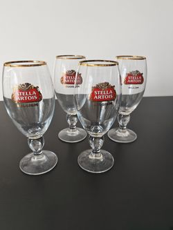 Stella Artois Gold Rim Chalice Beer Glasses - Set of 4