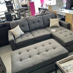 3 Piece Reversible Sectional Sofa Set With Ottoman 